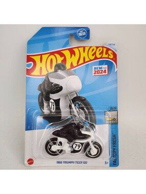 Hot Wheels 1966 Triumph Tiger 100 Black White 2024 Factory Fresh 10/10 190/250